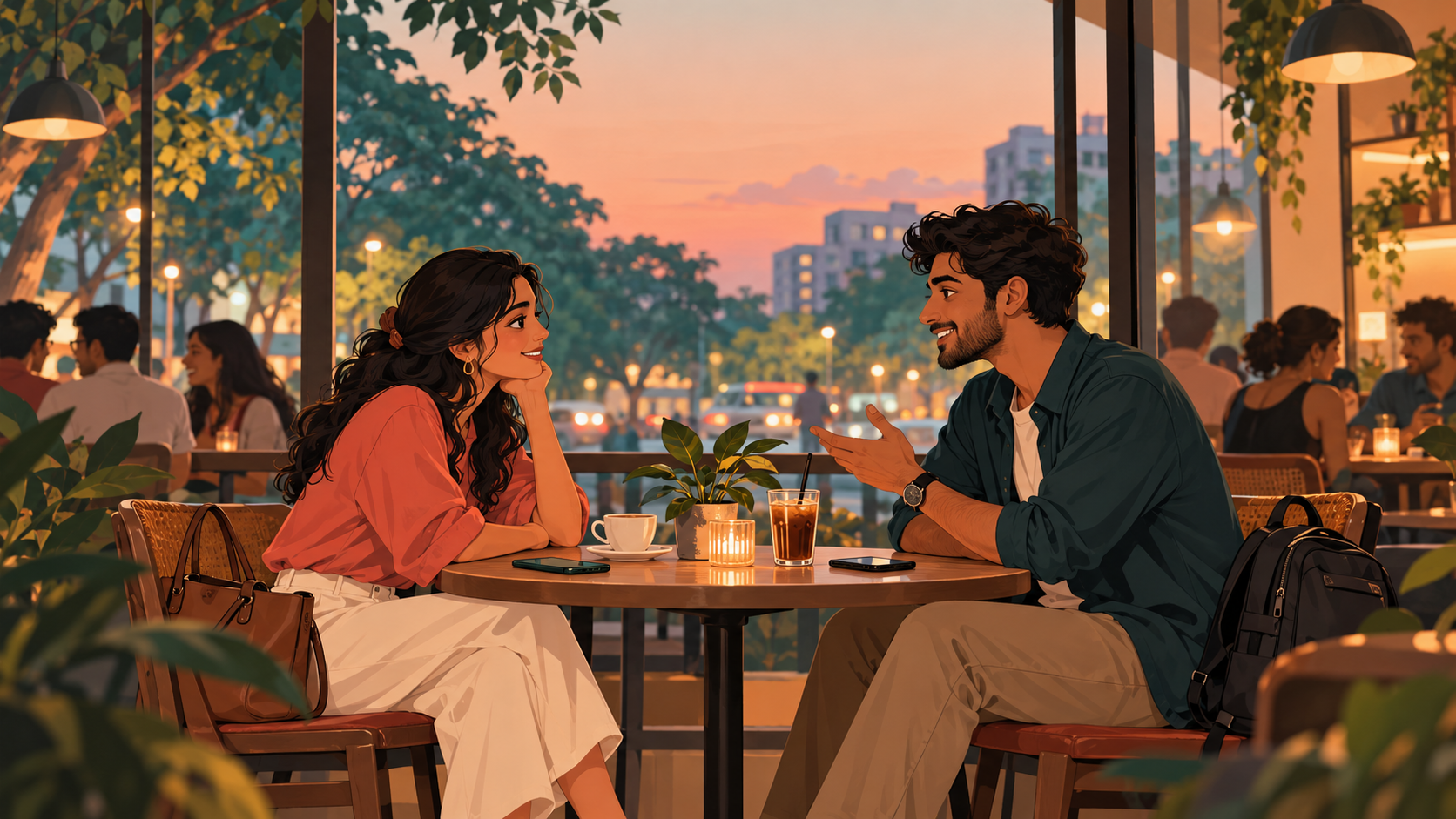 Two people having a first date at a Bengaluru cafe